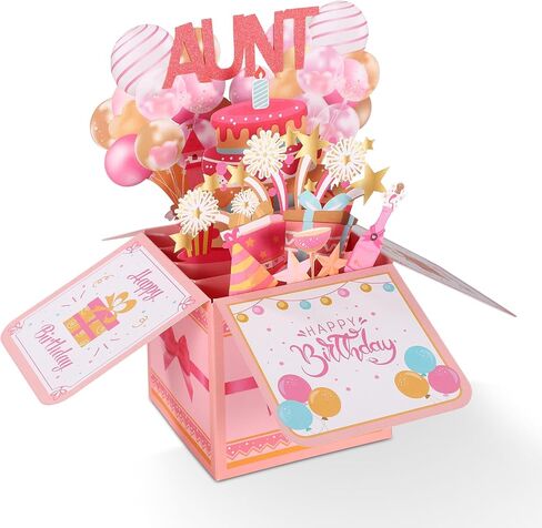 Happy Birthday Aunt Pop Up Card, Paper 3D Foldable Aunt Birthday Card with Envelope Funny Gift From Niece/Nephew, Sweet Gift Idea for Auntie in Saudi Arabia