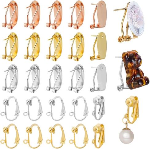 ADHANDMaker 30pcs 5 أنماط استنتجات القرط ، محولات قرط مقطع مع حلقات النحاس النحاس مسطح ظفر وظيفي للقرارات لأقراط DIY تصميم المجوهرات ، والفضة الذهبية ، الذهب الوردي in Saudi Arabia