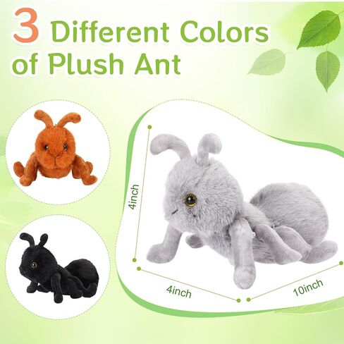Shappy 3 PCS Plush Ant Animal Set 10 بوصة ألعاب النملة المحشوة ، ووقت اللعب ، والهدايا المتينة ، القابلة للغسل ، وواقعية لأزياء الأزياء النمل الفتاة. in Saudi Arabia