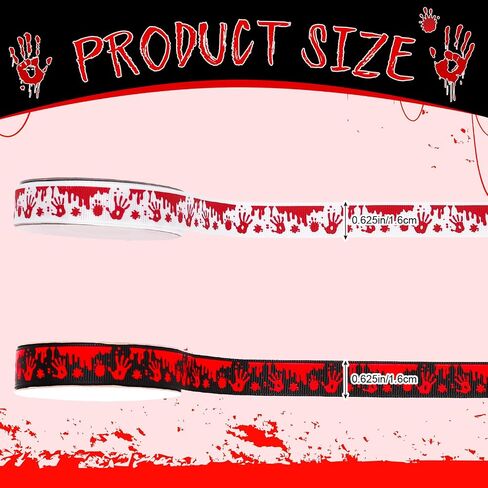 Whaline 2 Rolls Halloween Handprint Handprint Grosgrain Ribbons White Black Drocary Fabron Craft Ribbon for Wreath Bow Gift Decor in Saudi Arabia