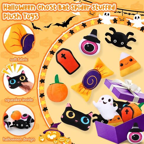 24 PCS Halloween Dog Squeaky Toys Bulk Halloween Ghost Bat Spider Plush Plush Toys Toys Interactive Stuffced Dog Put for Mediance Mediule Pets Beaining Beaining and Training in Saudi Arabia