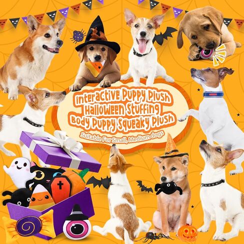 24 PCS Halloween Dog Squeaky Toys Bulk Halloween Ghost Bat Spider Plush Plush Toys Toys Interactive Stuffced Dog Put for Mediance Mediule Pets Beaining Beaining and Training in Saudi Arabia