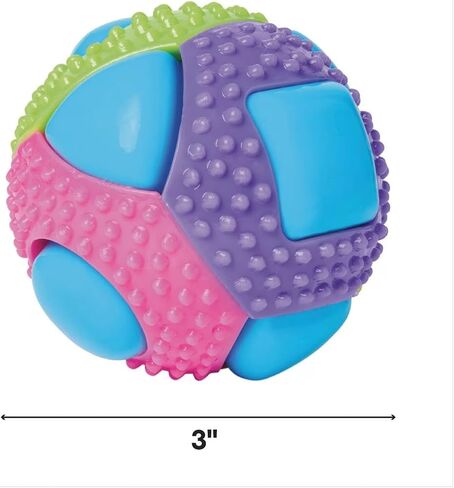 Ruff Dog Toy Balls 3" Hard Yet Soft Gum Massage Nub 8 Interactive Squeak Buttons Colors Vary (2 Balls) in Saudi Arabia