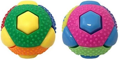 Ruff Dog Toy Balls 3" Hard Yet Soft Gum Massage Nub 8 Interactive Squeak Buttons Colors Vary (2 Balls) in Saudi Arabia