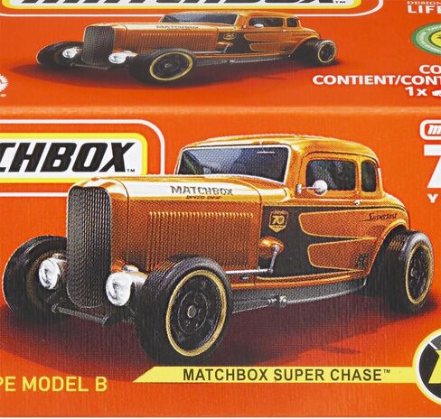 Matchbox Super Chase Collectible Die-Cast 70 Years Vehicle - 1932 Inspired by Ford Coupe Model B Car - Metalflake Orange with Black Trim in Saudi Arabia
