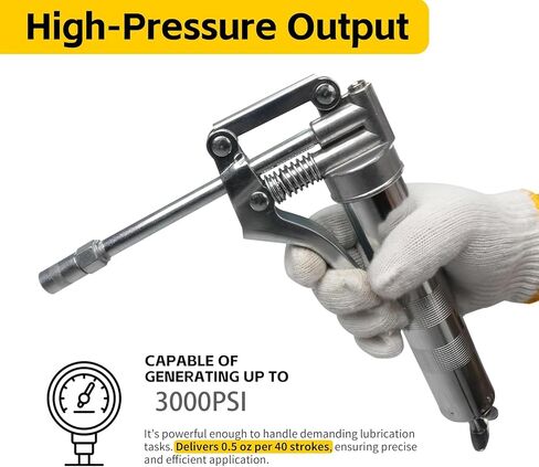 Grease Gun Coupler,Quick Lock Double Handle Grease Gun Nozzle with12IN Spring Hose and Three Grease Fittings are Included,Rated 10000 PSI in Saudi Arabia