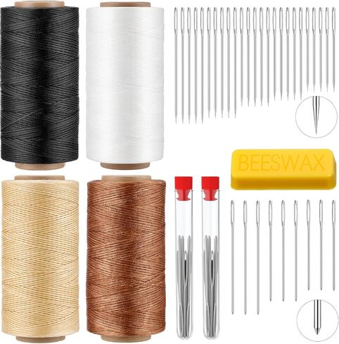 200 Yards 1mm 210d Waxed Thread Heavy Duty Leather Upholstery Sewing Polyester Waxed Thread with 34 Needles Sewing Kit for Home Carpet, Macrame Jewelry, Repairing, Black, White, Beige, Brown in Saudi Arabia