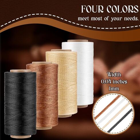 200 Yards 1mm 210d Waxed Thread Heavy Duty Leather Upholstery Sewing Polyester Waxed Thread with 34 Needles Sewing Kit for Home Carpet, Macrame Jewelry, Repairing, Black, White, Beige, Brown in Saudi Arabia