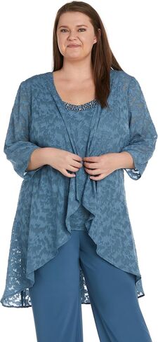 R&M Richards Women's Three Piece Jacquard Burnout Pantsuit in Saudi Arabia