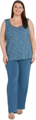 R&M Richards Women's Three Piece Jacquard Burnout Pantsuit in Saudi Arabia