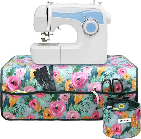 حصيرة آلة الخياطة للجدول مع جيوب الجيوب غير المنقولة لآلة الخياطة وسادة الأزهار تقليل الاهتزاز تخزين الملحقات الخياطة منظم للإمدادات خياطة اللحف (الأزهار الخضراء) in Kuwait