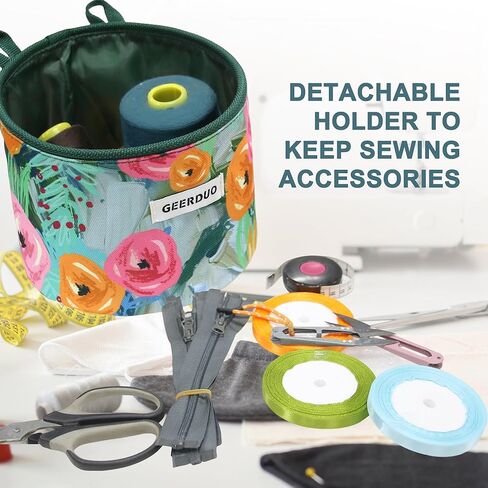 حصيرة آلة الخياطة للجدول مع جيوب الجيوب غير المنقولة لآلة الخياطة وسادة الأزهار تقليل الاهتزاز تخزين الملحقات الخياطة منظم للإمدادات خياطة اللحف (الأزهار الخضراء) in Kuwait