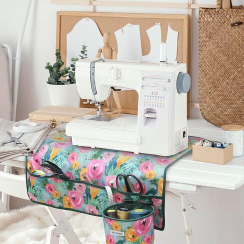 حصيرة آلة الخياطة للجدول مع جيوب الجيوب غير المنقولة لآلة الخياطة وسادة الأزهار تقليل الاهتزاز تخزين الملحقات الخياطة منظم للإمدادات خياطة اللحف (الأزهار الخضراء) in Kuwait