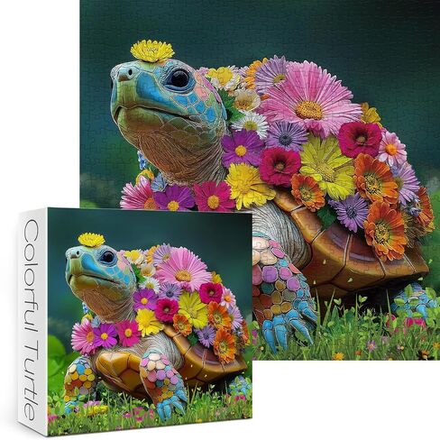 Turtle Flower Puzzles for Adults 1000 Pieces, Colorful Turtle Art Jigsaw Puzzles, Challenging Nature Plant Animals Puzzles in Saudi Arabia