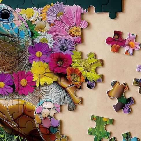 Turtle Flower Puzzles for Adults 1000 Pieces, Colorful Turtle Art Jigsaw Puzzles, Challenging Nature Plant Animals Puzzles in Saudi Arabia