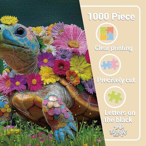 Turtle Flower Puzzles for Adults 1000 Pieces, Colorful Turtle Art Jigsaw Puzzles, Challenging Nature Plant Animals Puzzles in Saudi Arabia