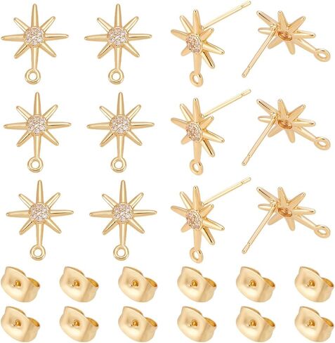 UniCraftale real 18k من الذهب مطلي بالنجمة ذات الأذن الذهبية للنجوم الذهبية أذني أذني المعادن متدلى بالدراسة مع أكور مع صواميل الأذن من الفولاذ المقاوم للصدأ وحلقات لتصنيع مجوهرات دانج دانج. in Saudi Arabia