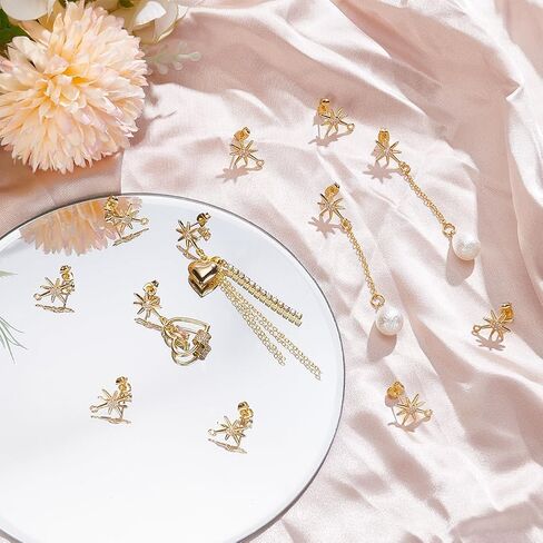 UniCraftale real 18k من الذهب مطلي بالنجمة ذات الأذن الذهبية للنجوم الذهبية أذني أذني المعادن متدلى بالدراسة مع أكور مع صواميل الأذن من الفولاذ المقاوم للصدأ وحلقات لتصنيع مجوهرات دانج دانج. in Saudi Arabia
