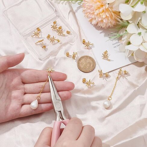 UniCraftale real 18k من الذهب مطلي بالنجمة ذات الأذن الذهبية للنجوم الذهبية أذني أذني المعادن متدلى بالدراسة مع أكور مع صواميل الأذن من الفولاذ المقاوم للصدأ وحلقات لتصنيع مجوهرات دانج دانج. in Saudi Arabia