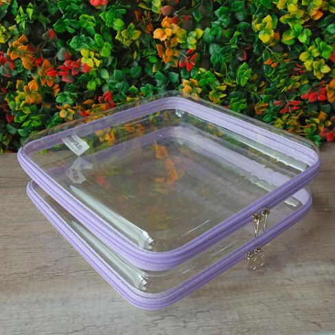 3-Piece Hard Sided Clear Zipper Case for Storage - Plastic Clear Zipper Pencil Case, Toiletry Pouch, Travel Organizer, Cosmetic Bag, Toy Storage Bins (Lilac 3 Pack - 1 S, 1 M,1 L) in Saudi Arabia