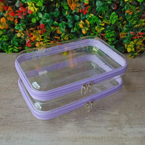 3-Piece Hard Sided Clear Zipper Case for Storage - Plastic Clear Zipper Pencil Case, Toiletry Pouch, Travel Organizer, Cosmetic Bag, Toy Storage Bins (Lilac 3 Pack - 1 S, 1 M,1 L) in Saudi Arabia