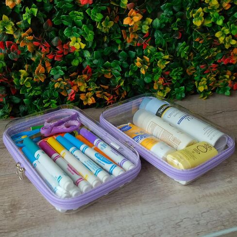 3-Piece Hard Sided Clear Zipper Case for Storage - Plastic Clear Zipper Pencil Case, Toiletry Pouch, Travel Organizer, Cosmetic Bag, Toy Storage Bins (Lilac 3 Pack - 1 S, 1 M,1 L) in Saudi Arabia