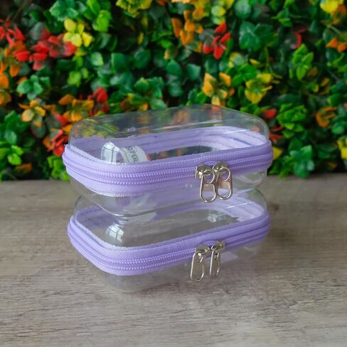 3-Piece Hard Sided Clear Zipper Case for Storage - Plastic Clear Zipper Pencil Case, Toiletry Pouch, Travel Organizer, Cosmetic Bag, Toy Storage Bins (Lilac 3 Pack - 1 S, 1 M,1 L) in Saudi Arabia