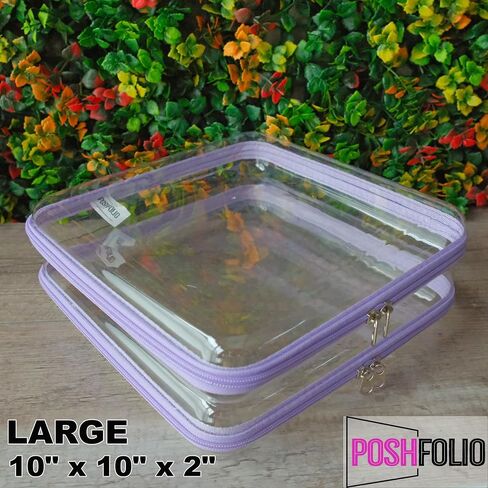 3-Piece Hard Sided Clear Zipper Case for Storage - Plastic Clear Zipper Pencil Case, Toiletry Pouch, Travel Organizer, Cosmetic Bag, Toy Storage Bins (Lilac 3 Pack - 1 S, 1 M,1 L) in Saudi Arabia