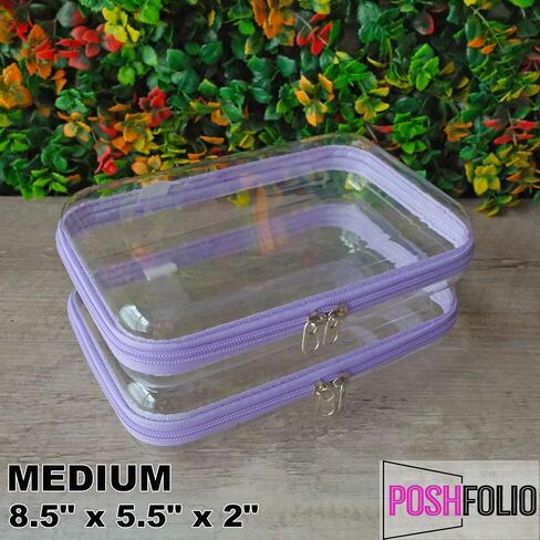 3-Piece Hard Sided Clear Zipper Case for Storage - Plastic Clear Zipper Pencil Case, Toiletry Pouch, Travel Organizer, Cosmetic Bag, Toy Storage Bins (Lilac 3 Pack - 1 S, 1 M,1 L) in Saudi Arabia