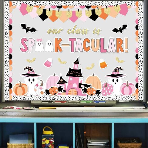 98 PCS Halloween Ghost Bulletin Decorations Halloween Classroom Decoration Pink Cute Boo Pumpkin Bat Castle Castle مع 150 PCS Glue Points for School Library Wall Decor in Saudi Arabia