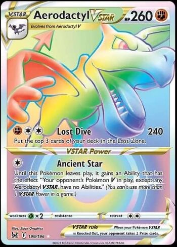 Pokemon - Aerodactyl VStar 199/196 Lost Origin Secret Rainbow Rare Foil in Saudi Arabia