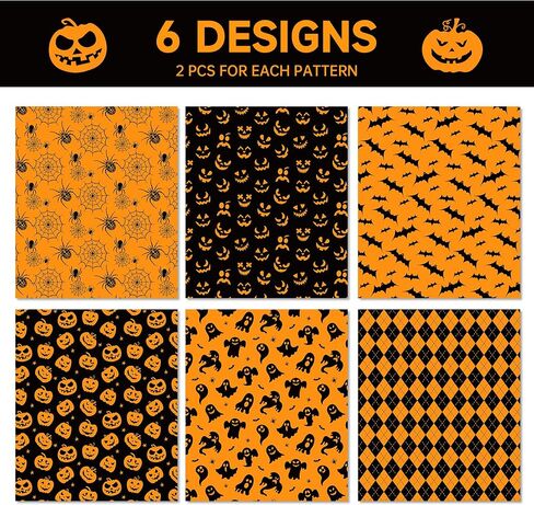 Whowaf 12 Sheets Walloween Paper ، Black Orange الهالوين هدايا الالتفاف للورق من أجل تعبئة هدايا الحفلات ، الخفافيش العنكبوت. in Saudi Arabia