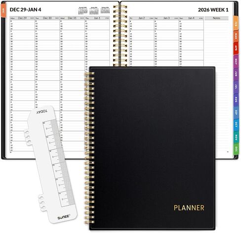 SUNEE 2026 Appointment Planner 15-Minute Time Block – Weekly & Monthly Spiral Organizer with Note Section – Thick Paper, Lay-Flat Bound – 8.5 x 11 for Office, School, Salon, Men & Women, Black in Saudi Arabia