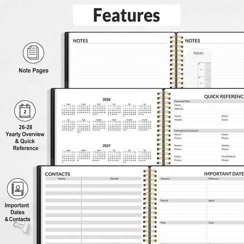 SUNEE 2026 Appointment Planner 15-Minute Time Block – Weekly & Monthly Spiral Organizer with Note Section – Thick Paper, Lay-Flat Bound – 8.5 x 11 for Office, School, Salon, Men & Women, Black in Saudi Arabia