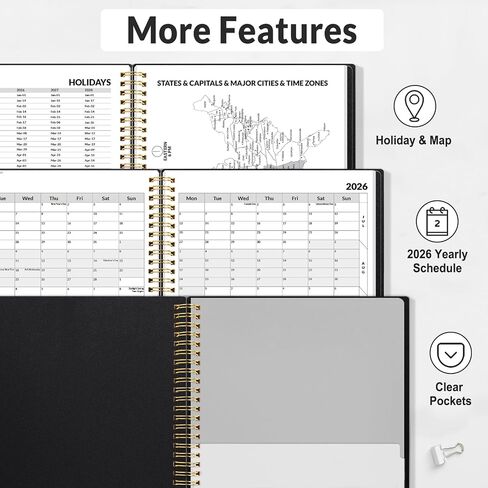 SUNEE 2026 Appointment Planner 15-Minute Time Block – Weekly & Monthly Spiral Organizer with Note Section – Thick Paper, Lay-Flat Bound – 8.5 x 11 for Office, School, Salon, Men & Women, Black in Saudi Arabia