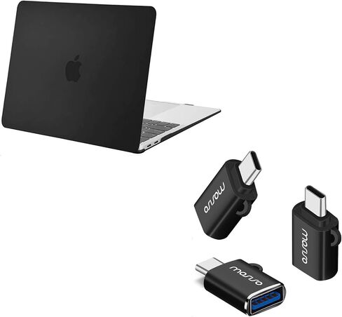 Mosiso متوافق مع MacBook Air 13 بوصة Case 2022-2018 A2337 M1 A2179 A1932 Touch ID ، غطاء حالة الصلابة البلاستيكية متوافقة مع MacBook Air 13.3 بوصة و USB C إلى محول USB 3 ، الأسود ، الأسود in Saudi Arabia