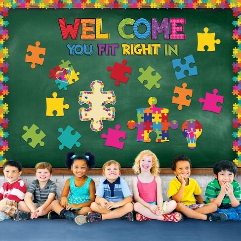 Pasimy 113 Pcs Welcome Back to School Bulletin Board Set Motivational Puzzle Pieces Classroom Decorations Kindergarten Positive Inspirational Welcome Back Bulletin Board Cutouts Door Wall Teachers in Saudi Arabia