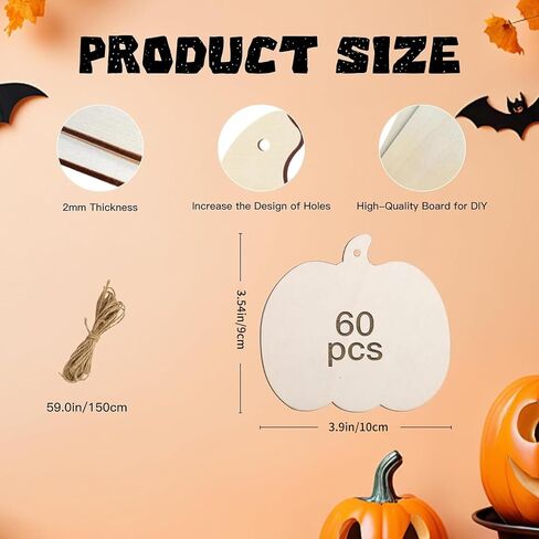 60 Pcs Thanksgiving Pumpkin Wooden Cutouts Unfinished Wood Crafts Pumpkin Wooden Pumpkins Ornaments to Paint Decorations DIY Blank Fall Pumpkin Shapes Discs Halloween 3.9x3.5 Inch in Saudi Arabia
