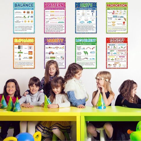GISGFIM 8PCS الملصقات الفنية مبادئ ملصق التصميم الذي تعود إلى المدرسة التعليمية تزيين الفصول الدراسية تصميمات مبادئ المبادئ لمستلزمات مكتبة المدارس الثانوية الابتدائية اللوازم المكتبية in Kuwait
