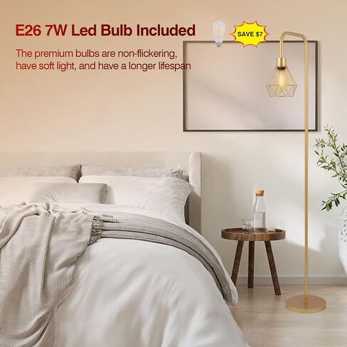 Gold Floor Lamp for Living Room,Industrial Minimalist Standing Lamps with 7W LED Bulb, Modern Tall Lamp with Unique Foot Switch for Bedroom Corner Office Reading in Saudi Arabia