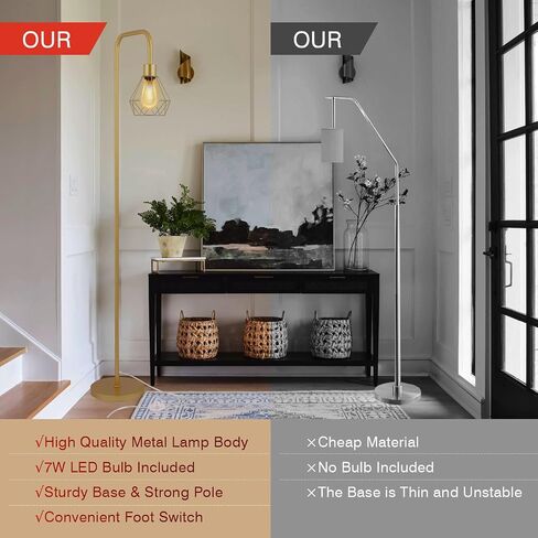 Gold Floor Lamp for Living Room,Industrial Minimalist Standing Lamps with 7W LED Bulb, Modern Tall Lamp with Unique Foot Switch for Bedroom Corner Office Reading in Saudi Arabia