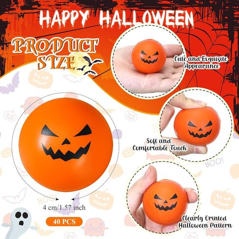 RealSpring 40 PCS Halloween الإجهاد الكرة ألعاب 1.57 بوصة كرات اليقطين الشبح كرات الشبح PU PU PREGR in Kuwait