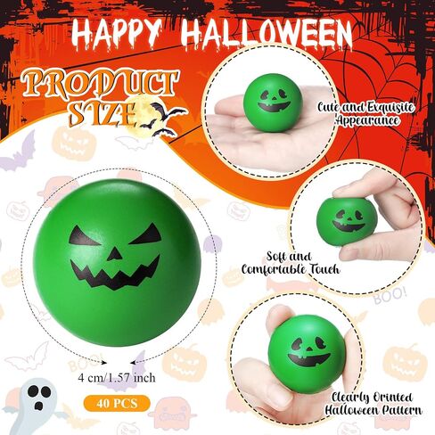 Realspring 40 Pcs Halloween Stress Ball Toys 1.57 Inch Pumpkin Stress Balls Ghost Balls Bulk Foam PU Press for Halloween Party Favors Carnival Reward Prizes(Horror Style,Multicolor) in Saudi Arabia