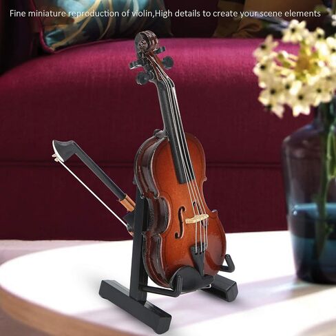 Tiny Little Violin, Basswood Mini Violin, Miniature Violin with Case and Base, Small Violin Joke, Portable Miniature Musical Instruments with Pull String for Home Decor in Saudi Arabia