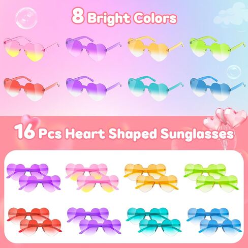 Heart Sunglasses Party Favors for Kids - Girls Boys Age 3-12 Valentines Birthday Goodie Bags Stuffers (16 Pack) in Kuwait