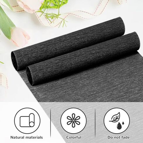 Crepe Paper Streamers 2 Rolls, 10 x 98Inch Crepe Paper Sheets for DIY Gift Colourful Paper Flower Wrapping Paper Crafts Birthday Wedding Holiday Party Decorations (Black) in Kuwait