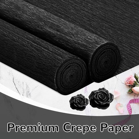 Crepe Paper Streamers 2 Rolls, 10 x 98Inch Crepe Paper Sheets for DIY Gift Colourful Paper Flower Wrapping Paper Crafts Birthday Wedding Holiday Party Decorations (Black) in Kuwait