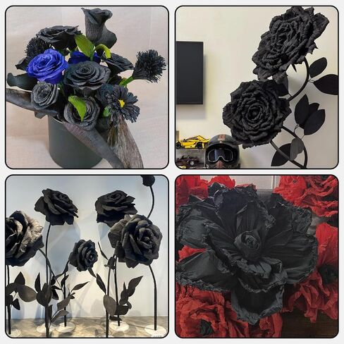 Crepe Paper Streamers 2 Rolls, 10 x 98Inch Crepe Paper Sheets for DIY Gift Colourful Paper Flower Wrapping Paper Crafts Birthday Wedding Holiday Party Decorations (Black) in Kuwait