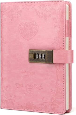 Toplive Diary with Lock, A5 Locking Vintage PU Leather Journal Notebook for Women Men Journal with Lock, Refillable Girls Password Diary with Retro Rose Pattern, Wine Red in Kuwait