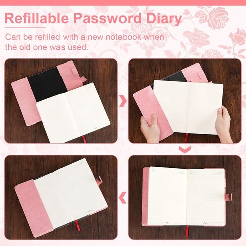 Toplive Diary with Lock, A5 Locking Vintage PU Leather Journal Notebook for Women Men Journal with Lock, Refillable Girls Password Diary with Retro Rose Pattern, Wine Red in Kuwait